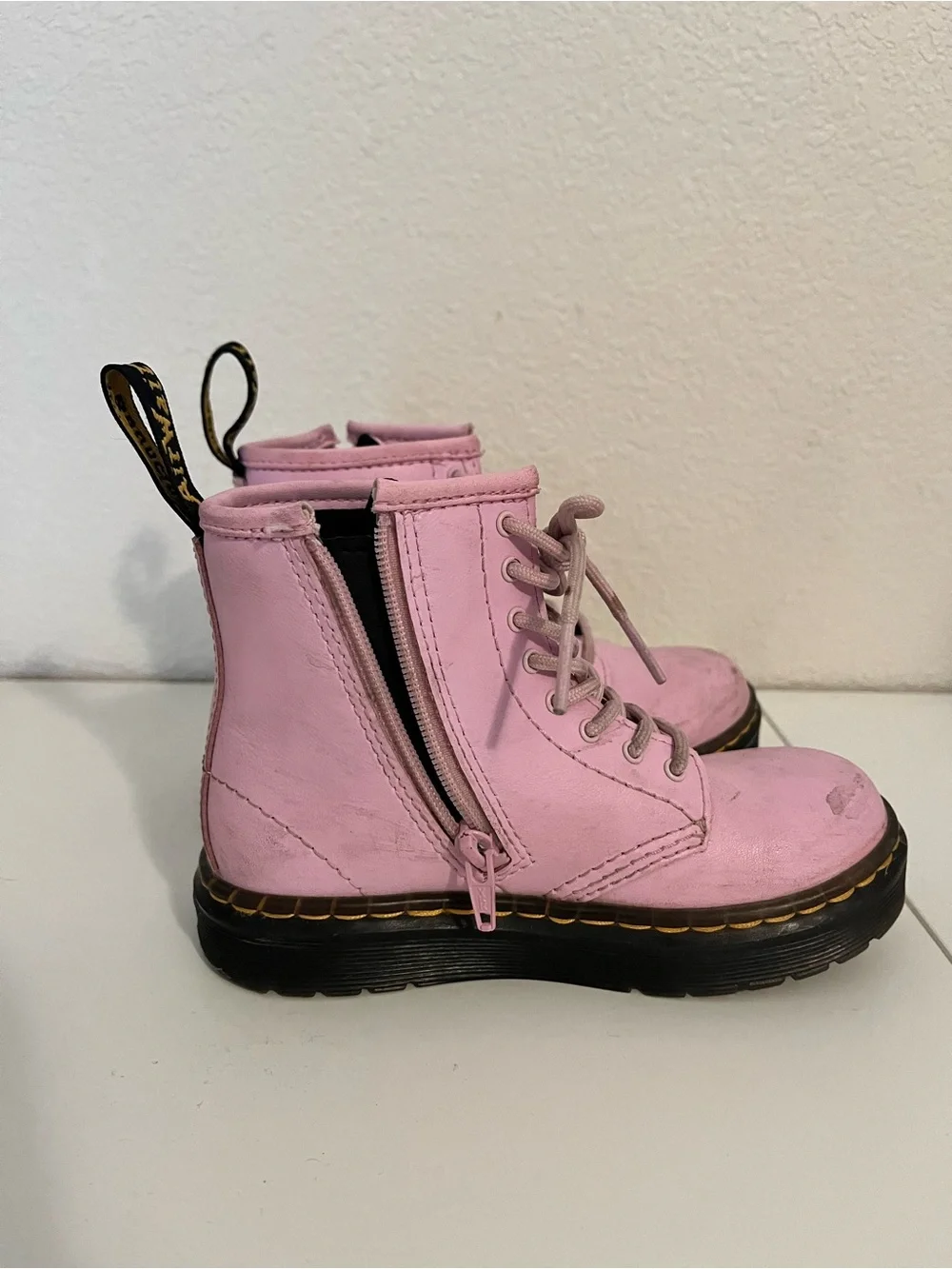 Pastel Pink Kids Lace-Up Leather Boots